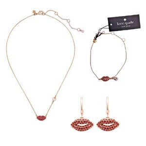 Kate Spade Kiss Kiss Jewelry Gift Bracelet Huggie Earrings Pendant Necklace Lips